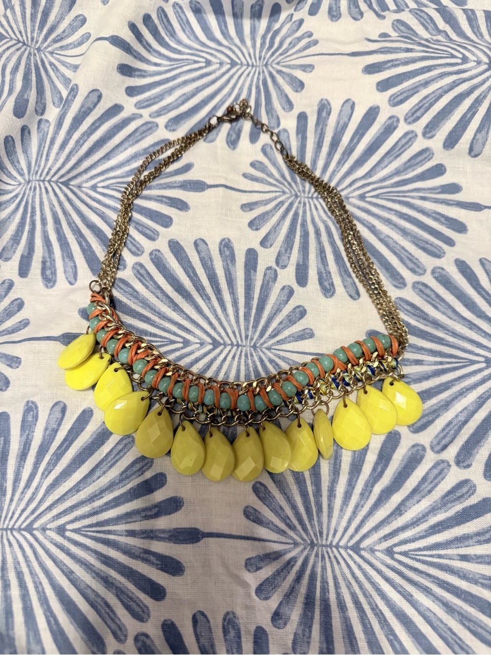 Yellow Teardrop Statement Necklace with Multi-Accent Beads